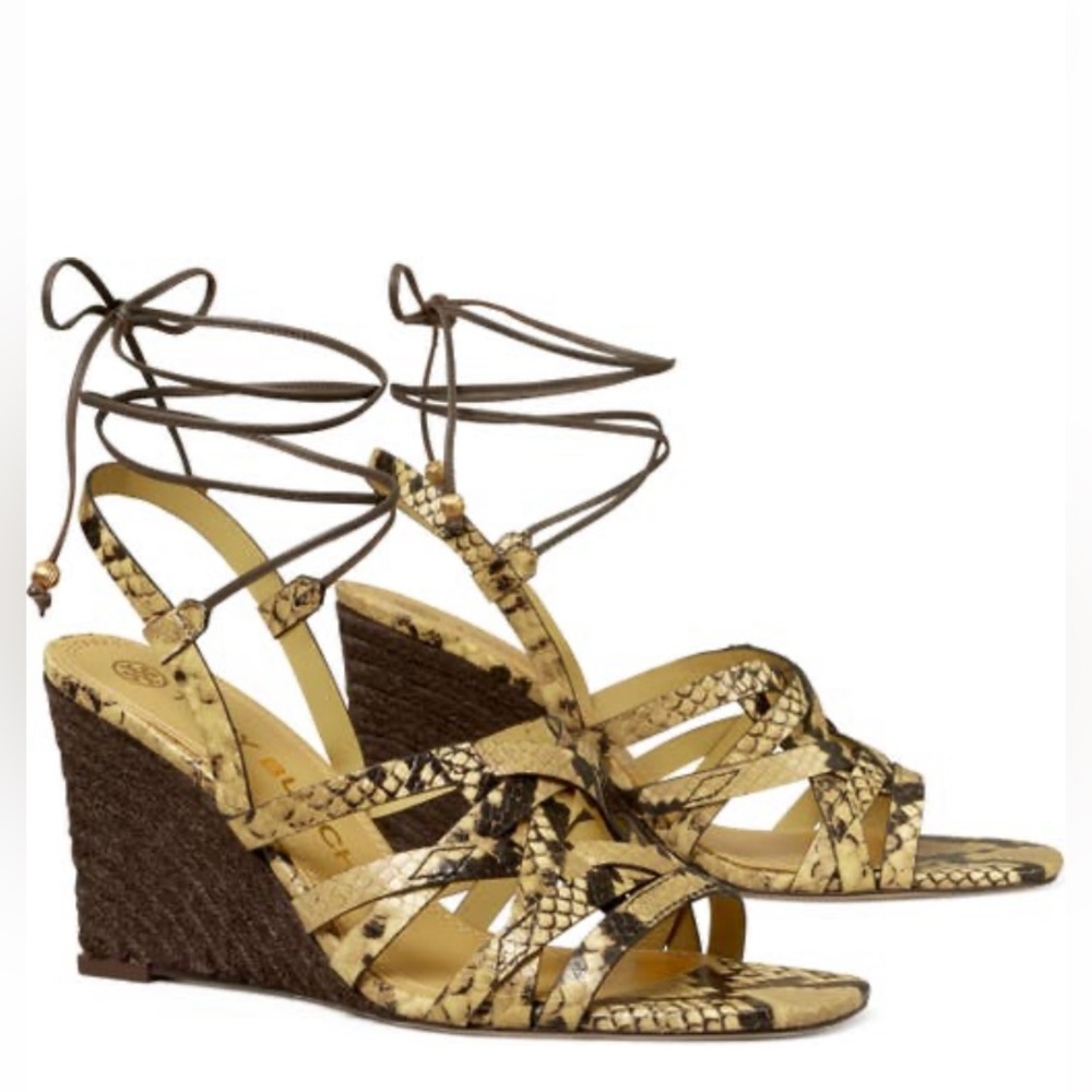 NWT NIB Tory Burch BasketWeave Espadrille Wedge Sandals, Size 9.5, $278